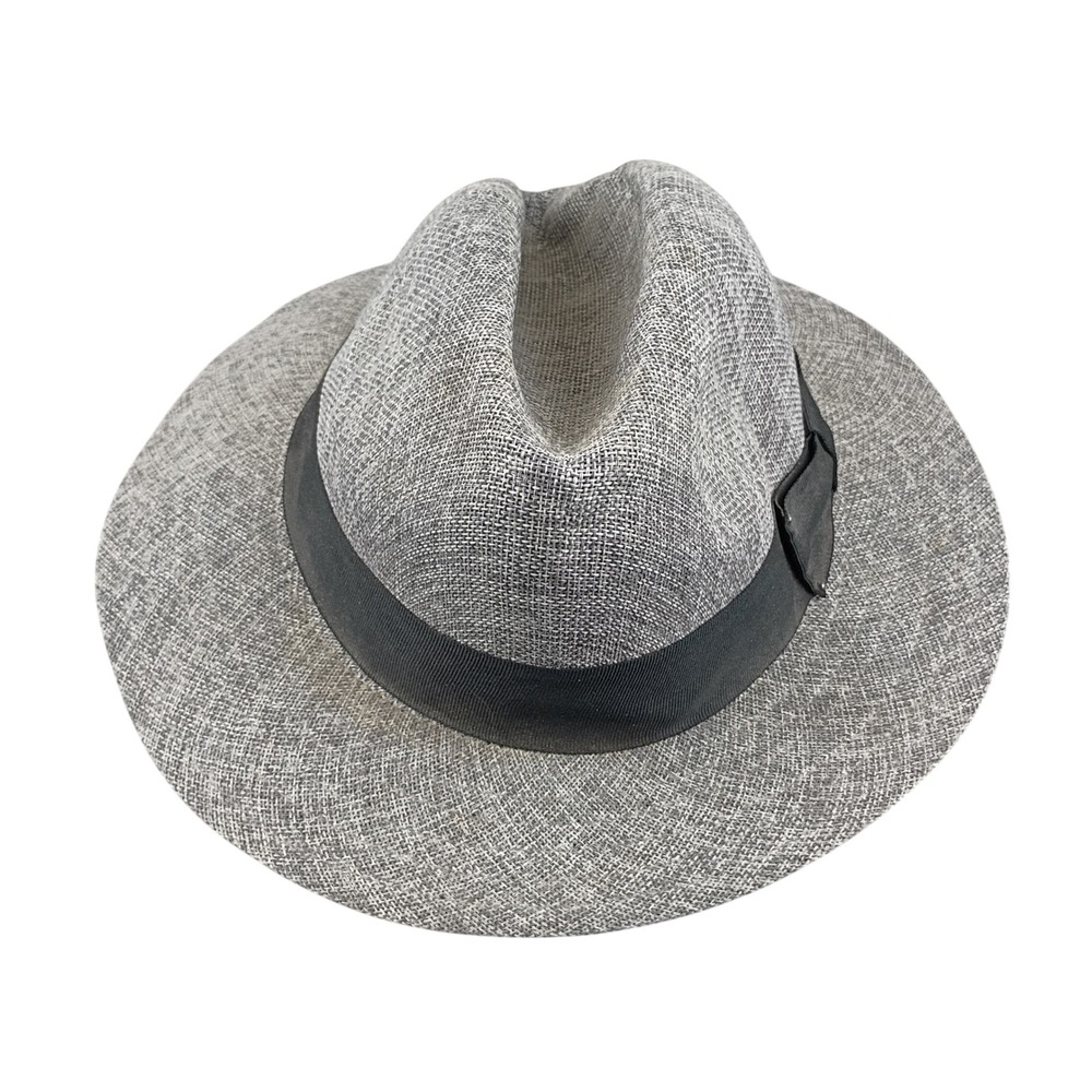 Milani Grey Woven Fedora Hat Mens Designed in Italy Wide Brim Sun Hat Grey Black